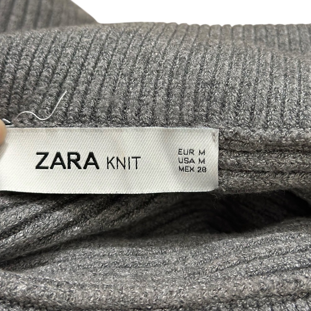 ZARA KNIT‎ Gray Ribbed High Turtleneck Boxy Cozy Thick Cropped  Sweater Size M - Picture 6 of 7